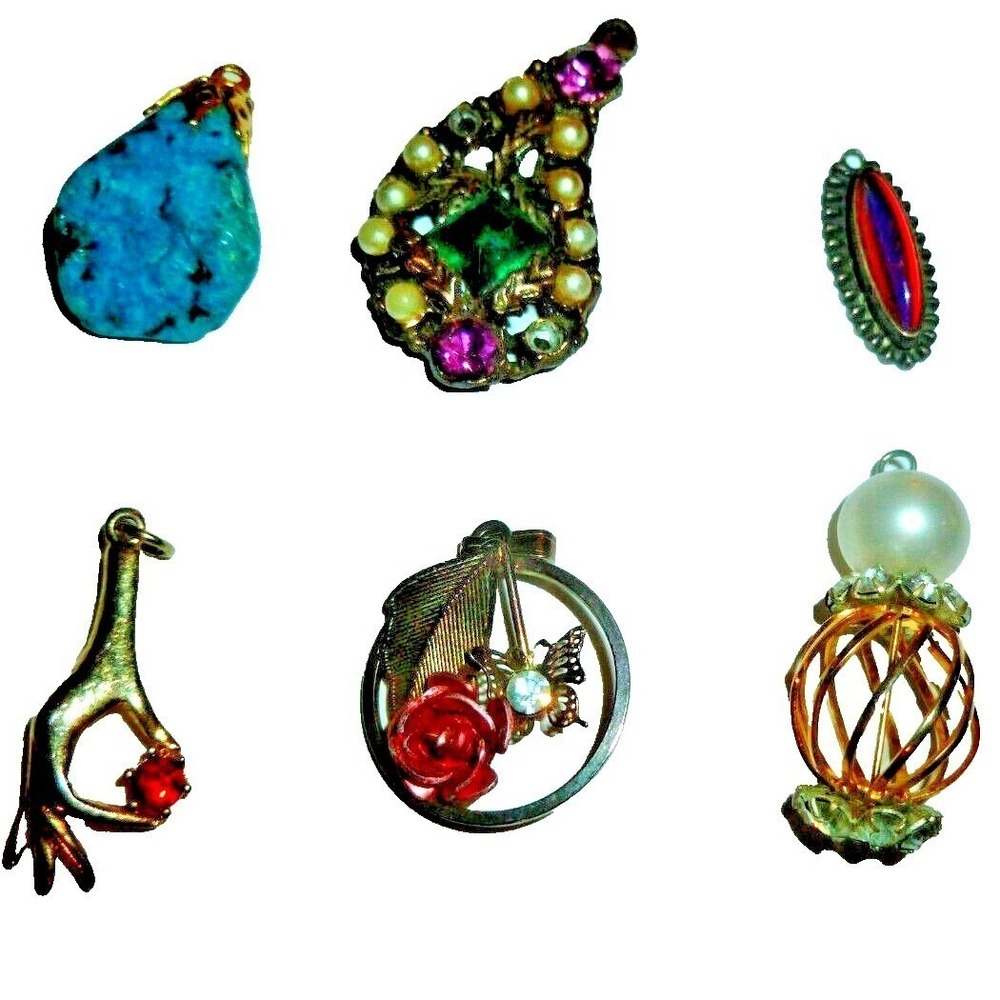 Mixed Pendant Charm Lot 6pc Turquoise Pearl Rose Hand Jewelry